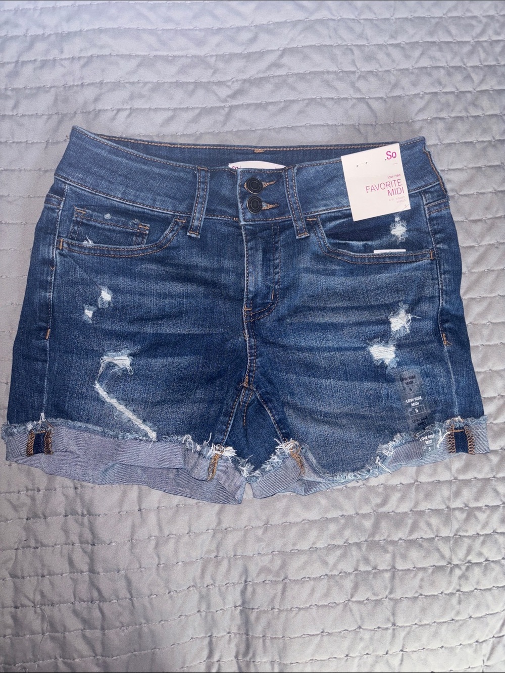 SO Dark Blue Distressed Rolled Hem Denim Shorts